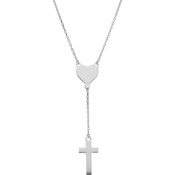 Náhrdelník Argento 92004 Stříbrný náhrdelník - srdíčko, křížek, délka 43 až 46 cm