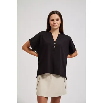 Dámské tričko s knoflíky MOODO - černá Marisse černá | krémová 2833759