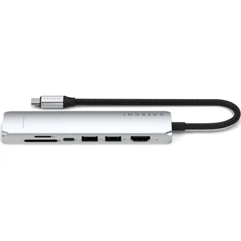 USB hub Satechi 7v1 USB-C Slim Multiport adaptér s Ethernetem - Stříbrný