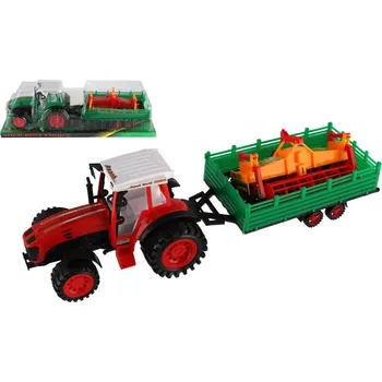 Hračka Traktor s vlekem s kombajnovým válcem plast 46cm na setrvačník 2 barvy v blistru - mix variant či barev