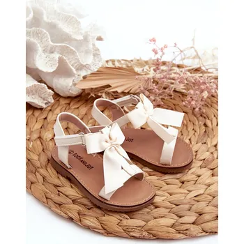 Chlapecké sandály Boto Lakované dětské sandálky s mašlí na suchý zip světle béžové Joratia Boto hnědá 2836189