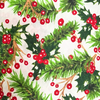 Rumitex Bavlněná látka, cena za 1 metr, šíře 160 cm, ČERVENÉ BOBULE A VĚTVE