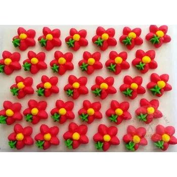 Jedlá dekorace na dort Cukrové květy červené se žlutým středem na platíčku 30ks - Fagos