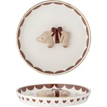 Talíř Bloomingville Kameninový talířek s prasátkem Jolly Red