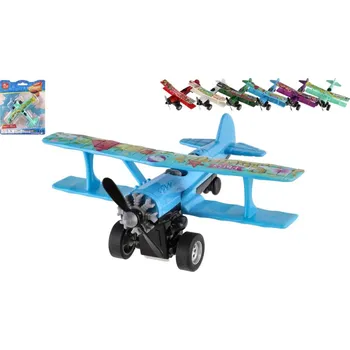 Hračka Letadlo dvouplošník kov/plast 10x11cm na zpětné natažení mix barev na kartě - mix variant či barev