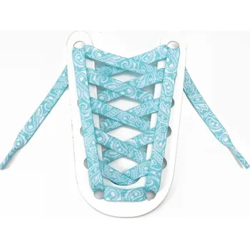 Tkaničky do bot Široké tkaničky s květinovým potiskem, jeden pár - Mátově zeleno bílé, 120 cm