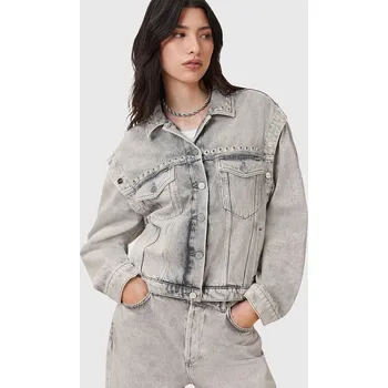 Dámská casual bunda Bavlněná džínová bunda AllSaints CHLO šedá barva, přechodná, oversize, W059OC 09J, vel. 40