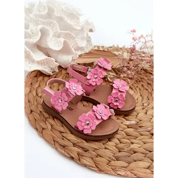 Chlapecké sandály Boto Lakýrované dětské sandálky ozdobené květy Růžové Tinette Boto bílá | hnědá | tmavě červená | růžová | vícebarevná 3198340