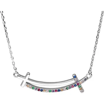 Náhrdelník Argento 91987 Stříbrný náhrdelník - křížek, barevné kulaté zirkony, délka 42 až 45 cm