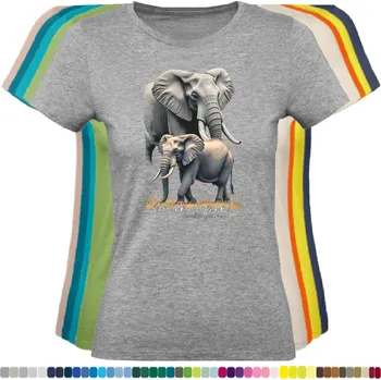 Dámské tričko damske-levne-bavlnene-tricko-digitalni-potisk-sloni-africti Barva: Grey melange - šedá směs, velikost: M