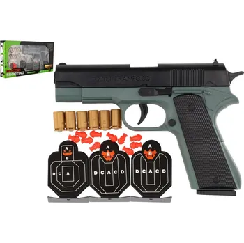 Dětská zbraň Pistole na pěnové náboje plast 19cm + terče 3ks, náboje