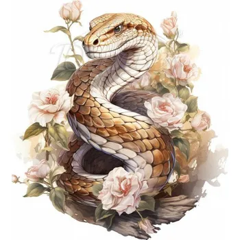 Textilní nažehlovací páska Dante Nažehlovačka Had a růže světlý - 12 x 12 cm