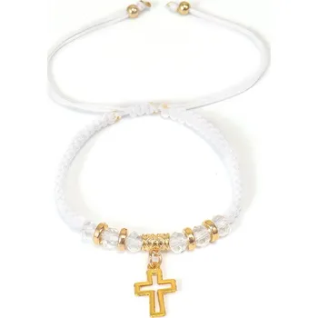 Náramek Pletený náramek s křížkem bílý ZDS227
