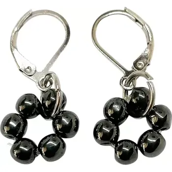 Náušnice Hematitové naušnice kytička - chir. ocel