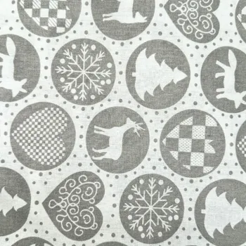 Rumitex Bavlněná látka, cena za 1 metr, šíře 160 cm, ŠEDÉ OZDOBY - VÁNOCE