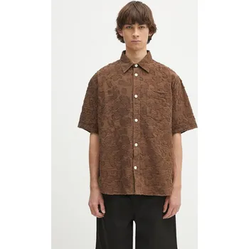 Pánská košile Košile Norse Projects Mo Oversized Fil Coupe SS Shirt pánská, hnědá barva, relaxed, s klasickým límcem, N40.0830.2033 88X, vel. M