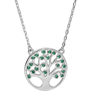 Náhrdelník Argento 92005 Stříbrný náhrdelník - strom života, zelené kulaté zirkony, délka 43 až 46 cm