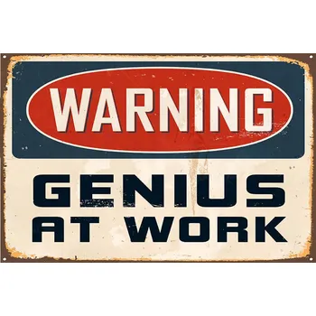 Plechová cedule Cedule Warning - Genius At Work