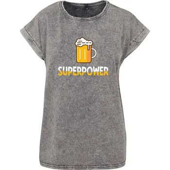 Dámské tričko Dámské tričko Acid wash Superpower Velikost: 5XL, Barva trička: Světle šedá
