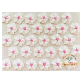 Jedlá dekorace na dort Cukrové květy bílé s růžovým středem na platíčku 30ks - Fagos