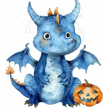 Textilní nažehlovací páska Dante Nažehlovačka Drak Halloween modrý - 12 x 12 cm