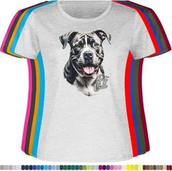 Dámské tričko damske-levne-bavlnene-tricko-digitalni-potisk-pes-pitbull Barva: Ash melange - popelová směs, velikost: S