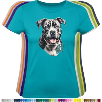 Dámské tričko damske-levne-bavlnene-tricko-digitalni-potisk-pes-pitbull Barva: Emerald - Smaragdové, velikost: L