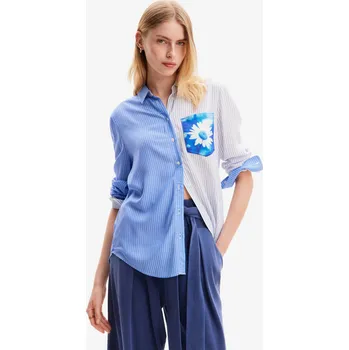 Dámská košile Bílo-modrá dámská pruhovaná košile Desigual Flower Pocket DESIGUAL modrá | bílá | šedá | světle modrá | vícebarevná 2656452
