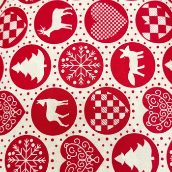 Rumitex Bavlněná látka, cena za 1 metr, šíře 160 cm, ČERVENÉ OZDOBY - VÁNOCE