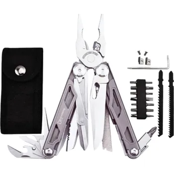 Kleště Daicamping DL30 Multifunkční nástroj z nerez oceli Kleště Skládací nože Nůžky Pila Šroubováky EDC sada pro přežití s pouzdrem šedá