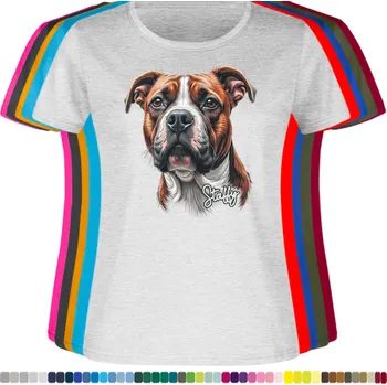 Dámské tričko damske-levne-bavlnene-tricko-digitalni-potisk-stafordsirsky-bulterier Barva: Ash melange - popelová směs, velikost: XS