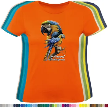 Dámské tričko damske-levne-bavlnene-tricko-digitalni-potisk-papousek-modry Barva: Orange - oranžová, velikost: M
