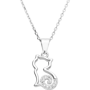 Náhrdelník Argento 91856 Stříbrný náhrdelník - kočka, čiré kulaté zirkony, délka 43 až 46 cm