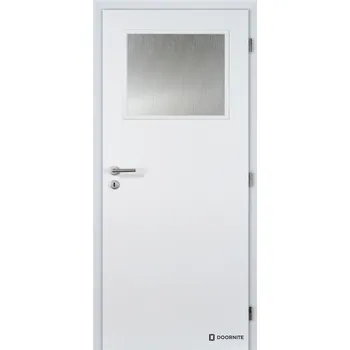 Interiérové dveře DOORNITE Dveře falcové lakované, bílá BASIC, 1/3, sklo kůra čirá, dozický zámek Šířka: 80, Orientace: pravá, Výplň: voština