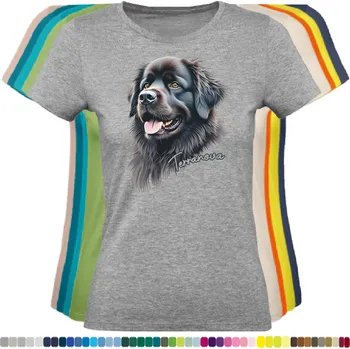 Dámské tričko damske-levne-bavlnene-tricko-digitalni-potisk-novofundlandsky pes Barva: Grey melange - šedá směs, velikost: L