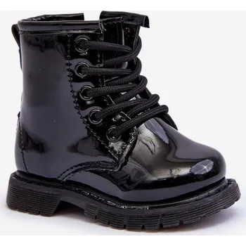 Dětská běžecká obuv Boto Dětské Boty Lakovane Se Zipem Černá Tibbie Boto černá 2549052