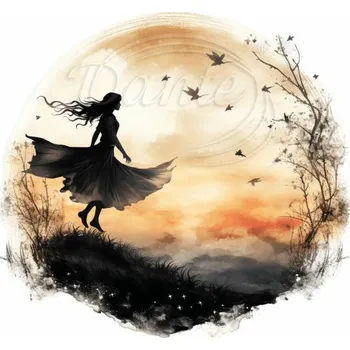 Textilní nažehlovací páska Dante Nažehlovačka Čarodějka v přírodě oranžová - 6 x 5,5 cm