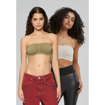 Dámská móda Dámská podprsenka Bandeau 2-Pack béžová/khaki Urban Classics modrá | hnědá 2665526