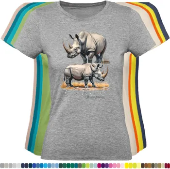 Dámské tričko damske-levne-bavlnene-tricko-digitalni-potisk-nosorozci Barva: Grey melange - šedá směs, velikost: XS