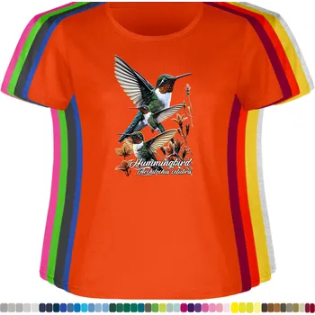 Dámské oblečení damske-levne-bavlnene-tricko-digitalni-potisk-kolibrik-rubinohrdly Barva: Orange - pomerančová, velikost: S