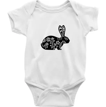 Kojenecký body Zajíc květy - Body kojenecké s krátkým rukávem - Krátký r. 3-6 měs ( Bílá )