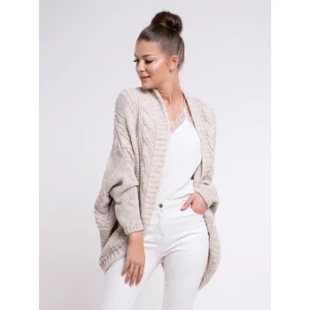 Dámský svetr Nádherný pletený kardigan oversize BRUCE béžový, VELIKOST UNI ( S, M , L )