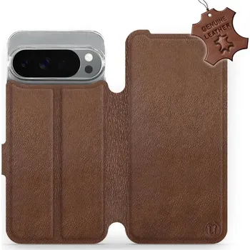 Pouzdro na mobilní telefon Kožené flip pouzdro Mobiwear - Google Pixel 10 Pro XL - Hnědé (Kožené knížkové pouzdro, obal, kryt na mobil Google Pixel 10 Pro XL, Hnědé, materiál Genuine Leather, ochrana 360°, stojánek, silikonová vanička, magnetické zavírání)
