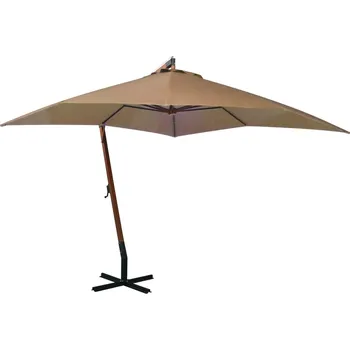 Slunečník vidaXL Závěsný zahradní slunečník s tyčí taupe 3 x 3 m masivní jedle