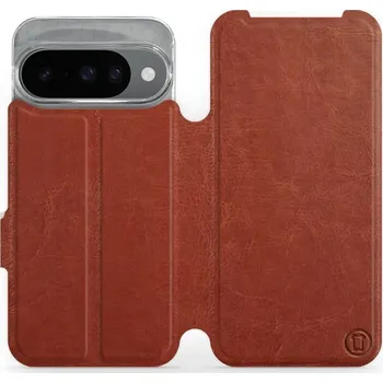 Pouzdro na mobilní telefon Flipové pouzdro Mobiwear - Google Pixel 10 - Hnědé a oranžové (Knížkové flip pouzdro, obal, kryt na mobil Google Pixel 10 - Hnědé a oranžové, materiál Umělá kůže + TPU - ochrana 360°, stojánek, silikonová vanička, magnetické zavírání)