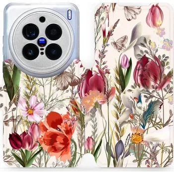 Pouzdro na mobilní telefon Flipové pouzdro Mobiwear - Vivo X200 Pro - MP01S Rozkvetlá louka (Knížkové flip pouzdro, obal, kryt na mobil Vivo X200 Pro - MP01S Rozkvetlá louka, materiál Umělá kůže + TPU - ochrana 360°, stojánek, silikonová vanička, magnetické zavírání)