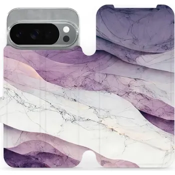 Pouzdro na mobilní telefon Flipové pouzdro Mobiwear - Google Pixel 10 Pro - VP31S Bílý a fialový mramor (Knížkové flip pouzdro, obal, kryt na mobil Google Pixel 10 Pro - VP31S Bílý a fialový mramor, materiál Umělá kůže + TPU - ochrana 360°, stojánek, silikonová vanička, magnetické)