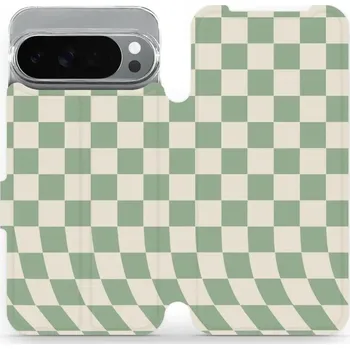 Pouzdro na mobilní telefon Flipové pouzdro Mobiwear - Google Pixel 10 Pro XL - VA58S Zelená a béžová šachovnice (Knížkové flip pouzdro, obal, kryt na mobil Google Pixel 10 Pro XL - VA58S Zelená a béžová šachovnice, materiál Umělá kůže + TPU - ochrana 360°, stojánek, silikonová)