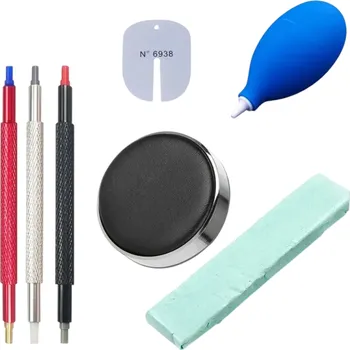 Pomůcka pro obuv a oblečení Sada 7ks nástrojů na opravu hodinek Chránič ciferníku Dmychadlo proti prachu Čisticí guma Jehly Polštářek na strojky Profesionální servis