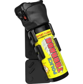 Bojový sport Pepřový sprej Police Tornado s držákem na dveře, LED světlo, ESP, Černý držák, 40 ml
